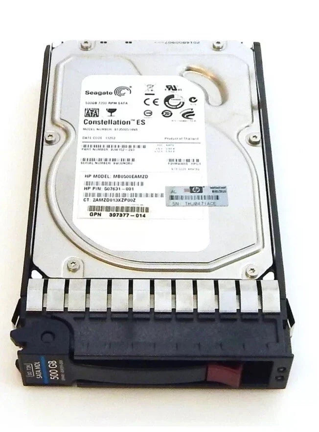Seagate 500GB (HP Model# MB0500EAMZD, &nbsp;FW: HPG1 (HP P/N: 507631-001) Constellation ES 7200 RPM 32MB Cache SATA 3.0Gb/s 3.5" Enterprise Hard Drive - ST3500514NS (***Used but in Excellent Functional Condition. Some cosmetic flaws***)