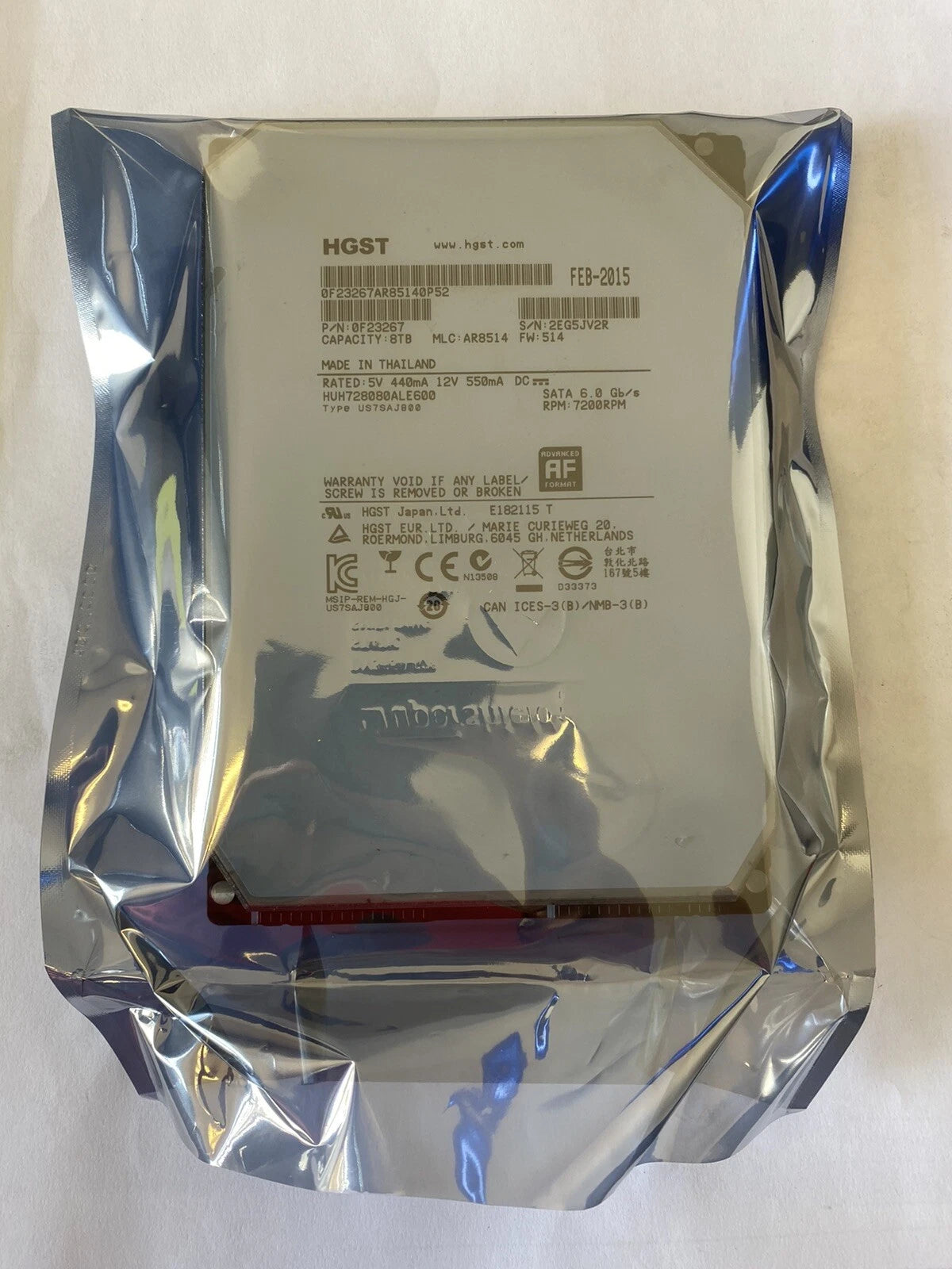 HUH728080ALE600 HGST 8TB 7.2K 6G 128MB 3.5in SATA Hard Drive 0F23267|164426693253
