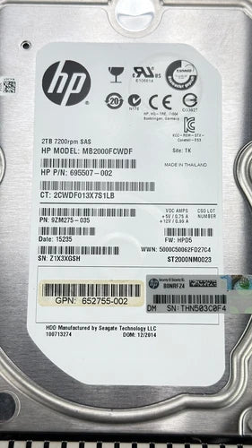 HP HPE 2TB SAS 6Gb/s 7.2K RPM LFF Server Hard Drive with Tray