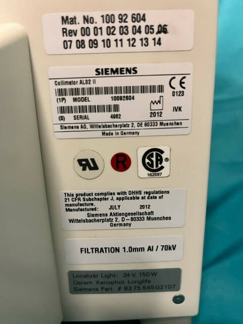 Siemens AL02 II Collimator #10092604