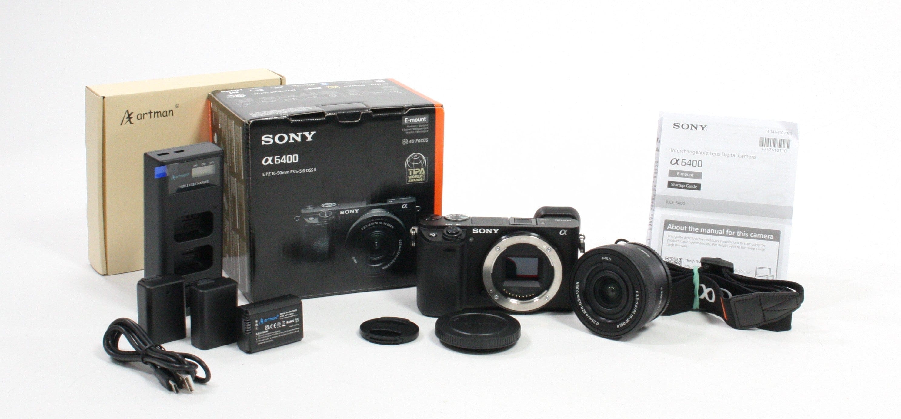 Sony 6400 Mirroless Digital Camera w 16-50mm f/3.5-5.6 & 3-Battery Charger Kit Shutter Count only 16