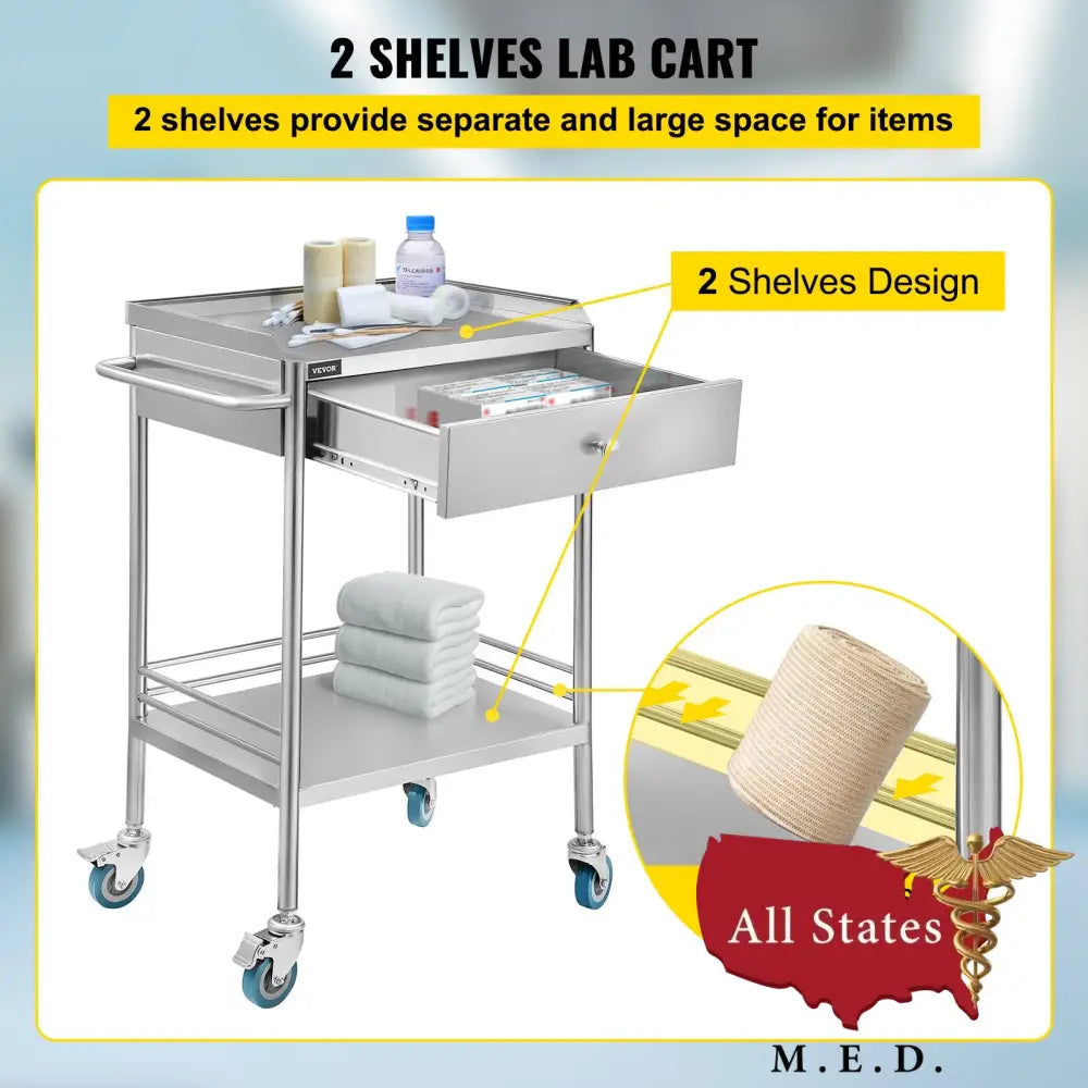Stainless Steel Medical Cart with Drawer