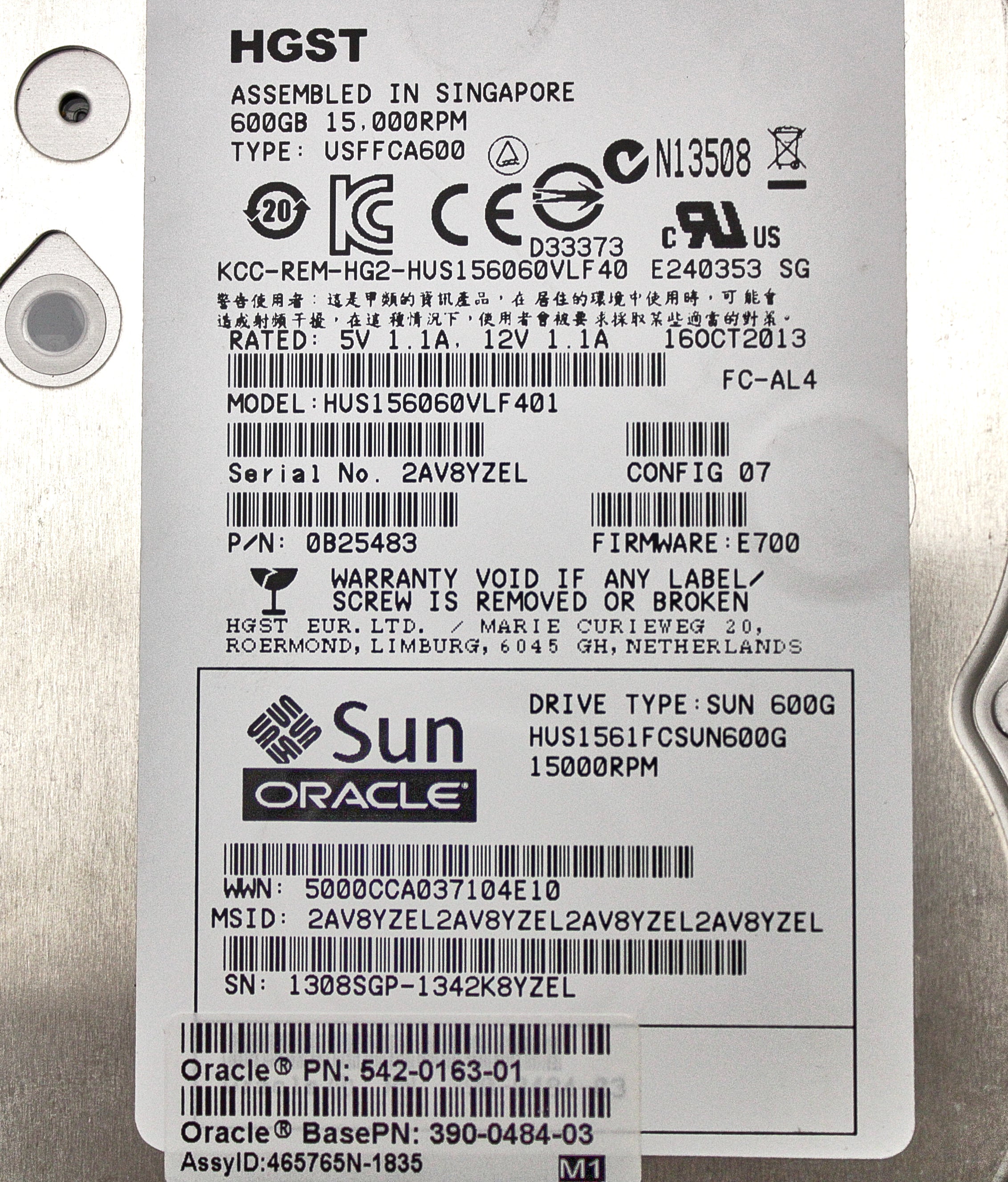 Sun Microsystems 542-0163 600GB 15K F/C