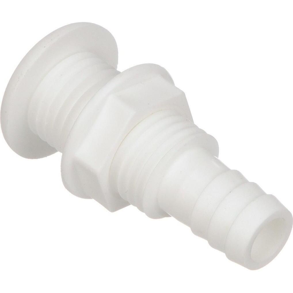 Seachoice 50-18051 Thru-Hull Connector w/ Broad Flange, Fits 3/4 In. ID Hose, 1-1/4 In. Max Hull