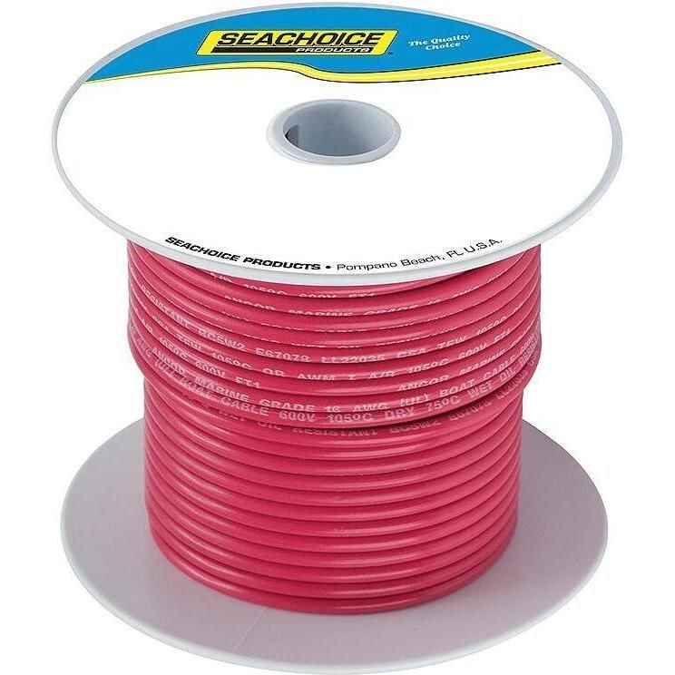 Seachoice 50-63124 Tinned Copper Marine Wire, 16 AWG, Red, 100'