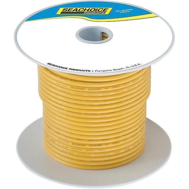 Seachoice 50-63144 Tinned Copper Marine Wire, 18 AWG, Yellow, 100'