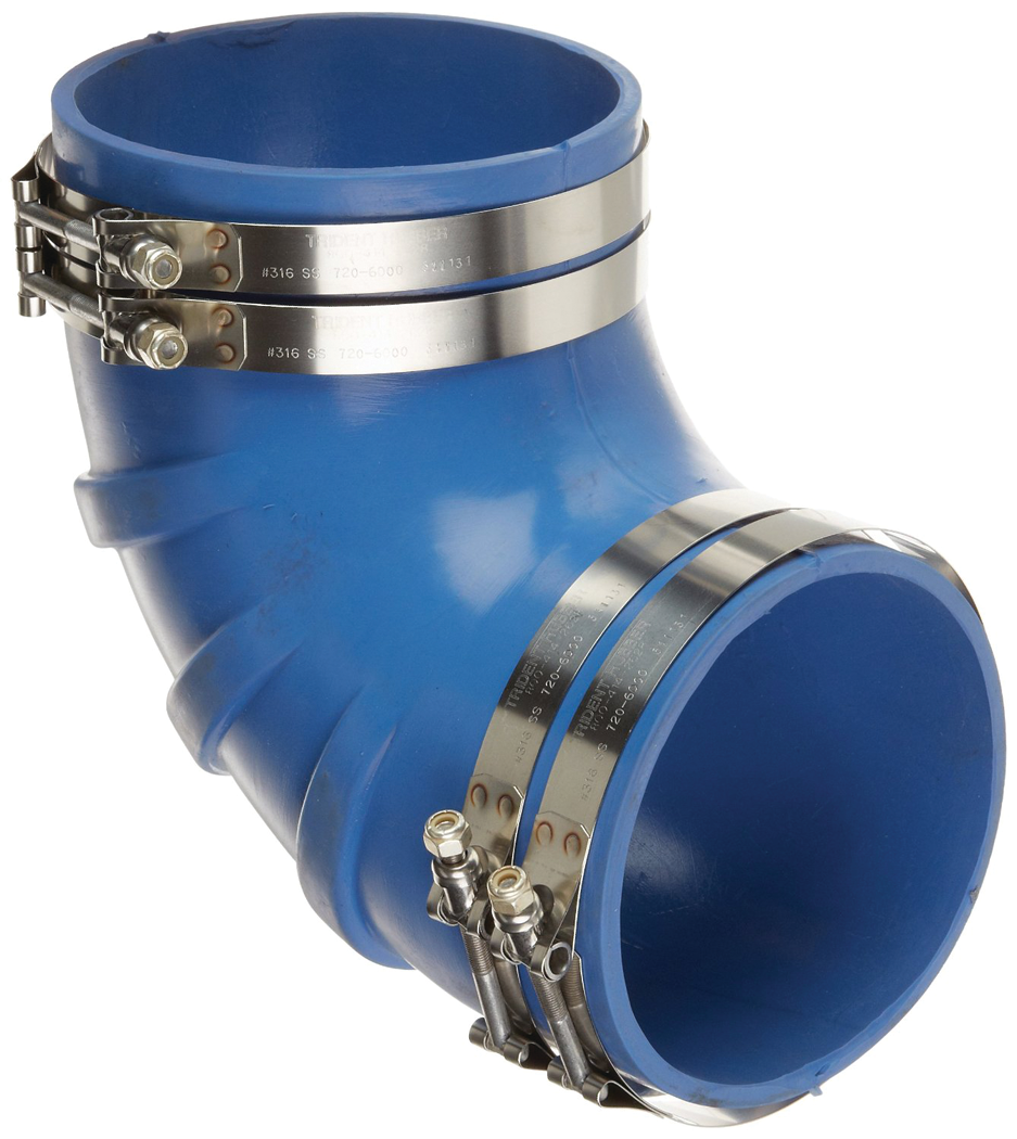 Trident 290V3500-S/S Exhaust Connector, 90 deg. Silicone Molded Wet Elbow, 3 1/2" w/T-Bolt Clamps