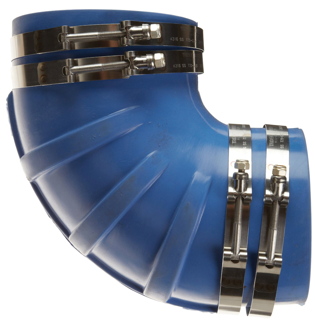 Trident 290V3500-S/S Exhaust Connector, 90 deg. Silicone Molded Wet Elbow, 3 1/2" w/T-Bolt Clamps