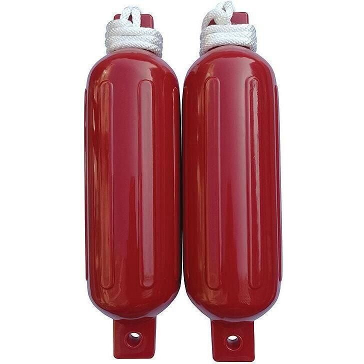 Seachoice DE77233S Red Twin Eye Ribbed Fender Kit, (2) 6.5" x 23" Fenders and (2) 3/8" x 5' Fender Lines