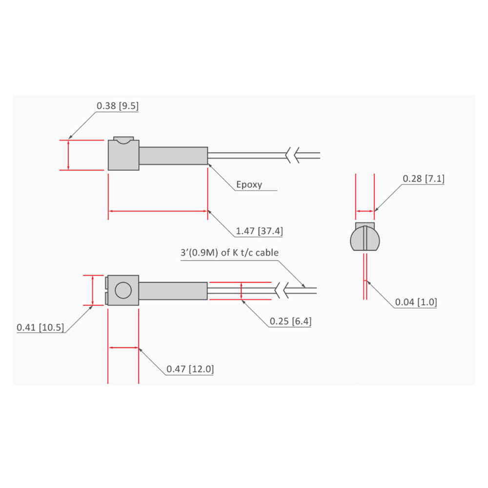 uIRt/c.SV Micro Size Infrared Thermocouple for OEMs with right angle 1:2 field of view, stainless steel body, K Thermocouple Output