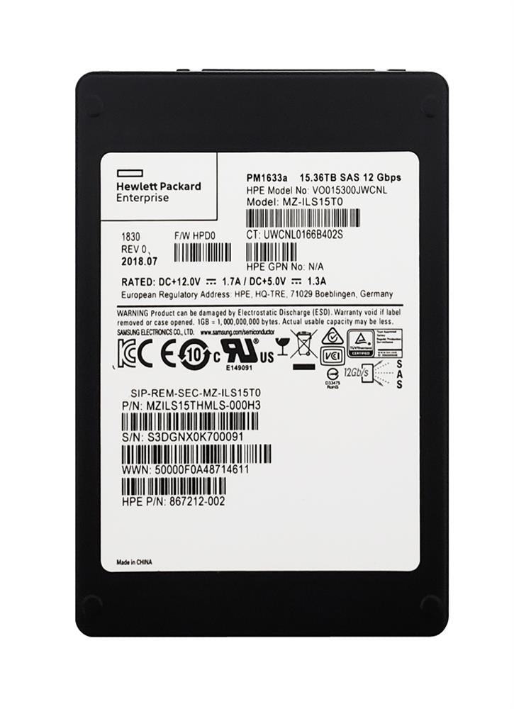 VO015300JWCNL | HPE 15.3TB SAS 12Gbps Read Intensive 2.5-inch Solid State Drive