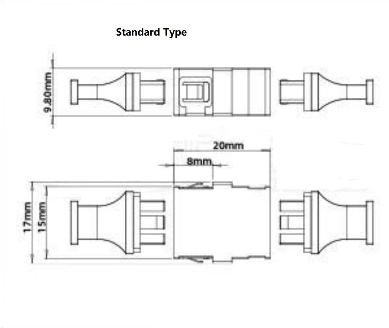 US Conec MTP®-8/12/24 Fiber Optic Adapter/Coupler, Black, Standard/SC Footprint, Reduced Flange,