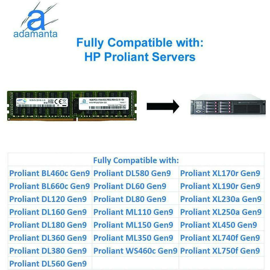 Adamanta 16GB (1x16GB) Server Memory Upgrade Compatible for Dell Poweredge, Dell Precision &amp; HP Proliant Servers DDR4 2133MHz PC4-17000 ECC Registered Chip 2Rx4 CL15 1.2V DRAM RAM - AloinfoUSA