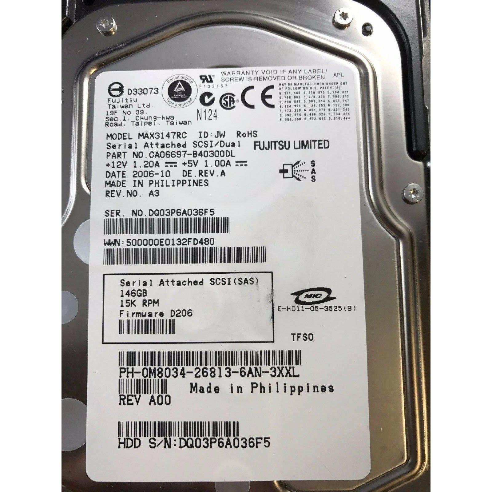 DELL M8034 MAX3147RC CA06697-B40300DL 146GB 15K SAS HOT PLUG HARD DRIVE 102646059333 - AloinfoUSA
