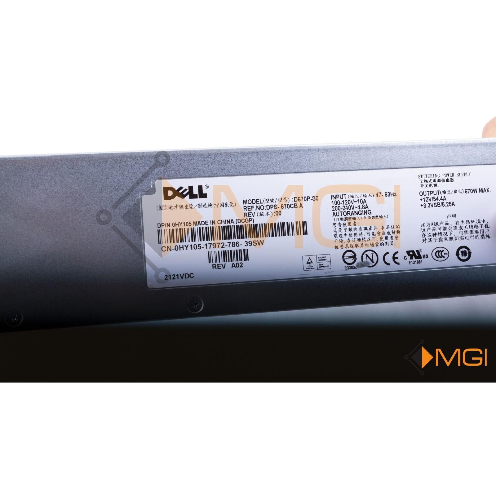 DELL POWER EDGE 1950 670W POWER SUPPLY // HY105 // 658759049124 Fuente - AloinfoUSA