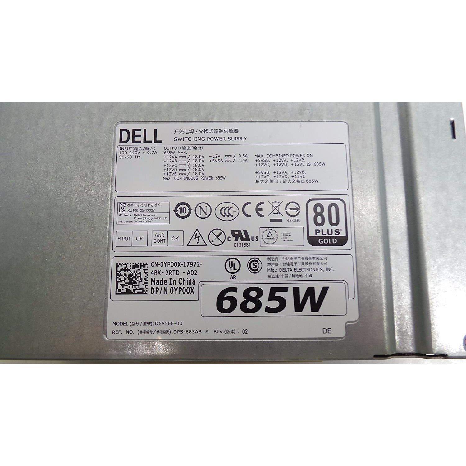 Dell PWR SPLY 685W EPA DLTA, YP00X 0vdy4n d685ef-01 dps-685ab-1 a - AloinfoUSA