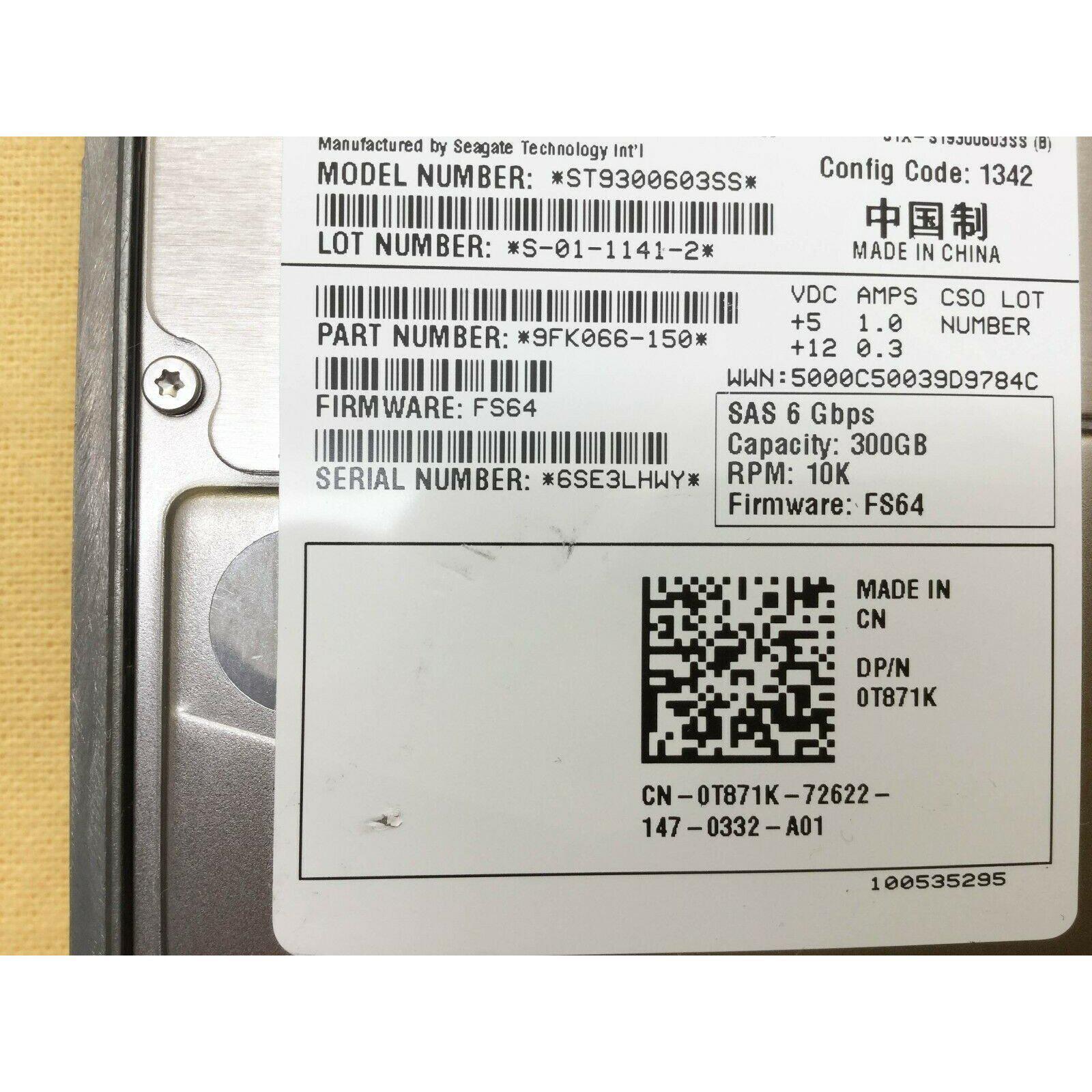 Dell T871K 0T871K DELL 300GB 10K 6G SFF SAS HDD ST9300603SS Seagate 700900353700 - AloinfoUSA