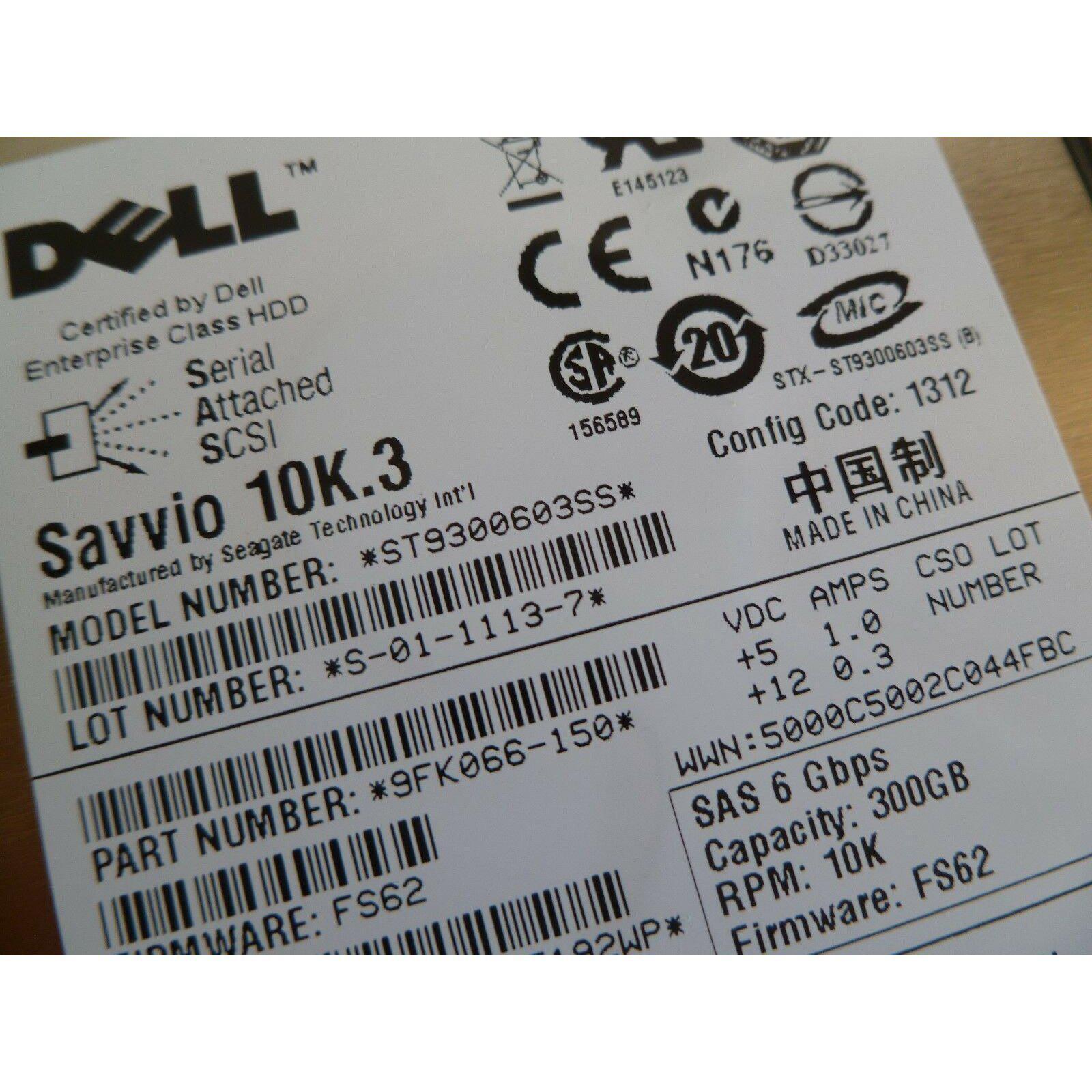 DELL/SEAGATE ST9300603SS 300GB SAS HARD DRIVE P/N:9FK066-150 F/W:FS62 3700556007801 - AloinfoUSA