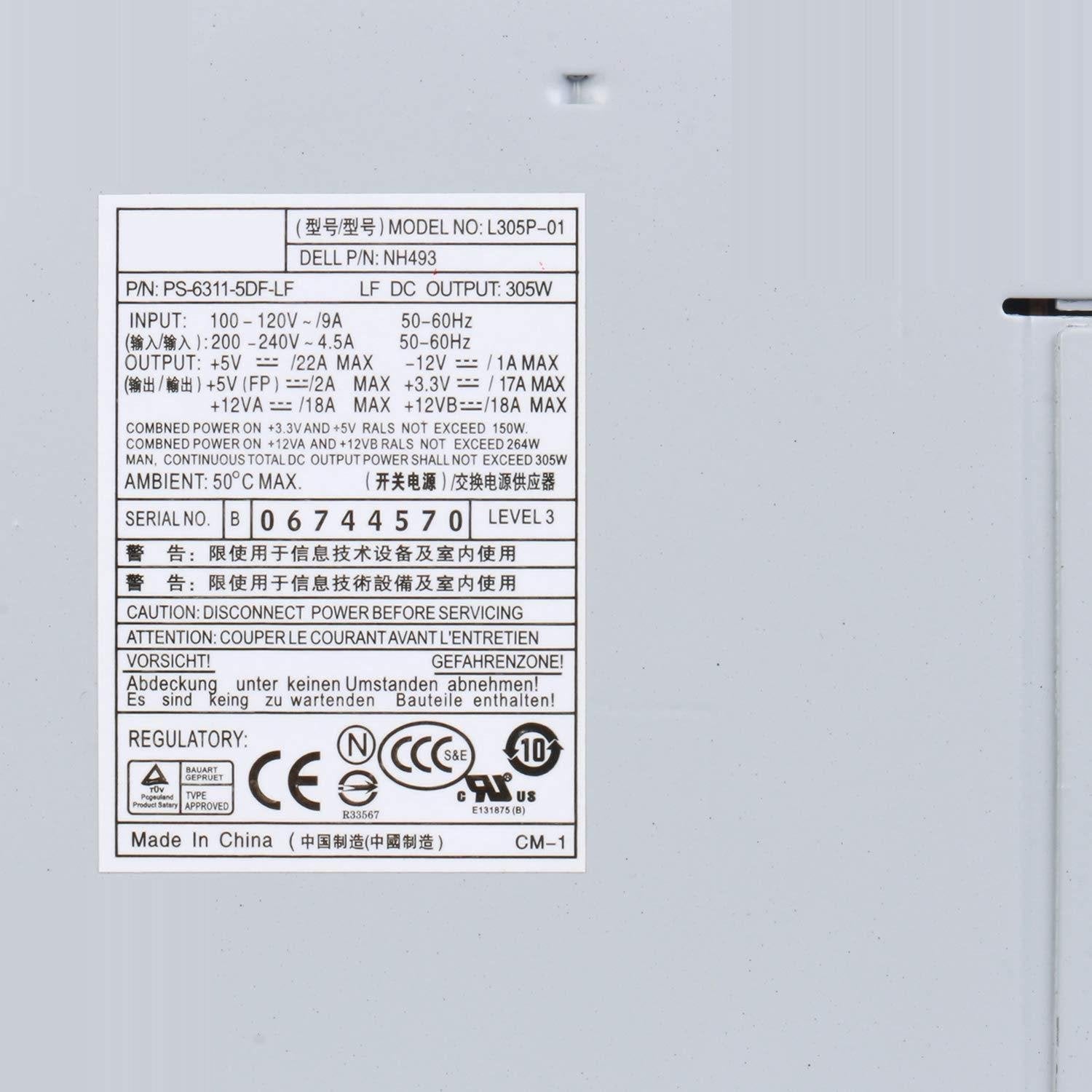 Fonte L305P-01 F305P-00 NH493 305W Power Supply Replacement for Dell Optiplex 360 380 580 745 755 760 780 960 MT Mini Tower PS-6311-5DF-LF N305p-06 MH595 XK215 P192M JH994 C248C PW114 MK9GY X8129 - AloinfoUSA