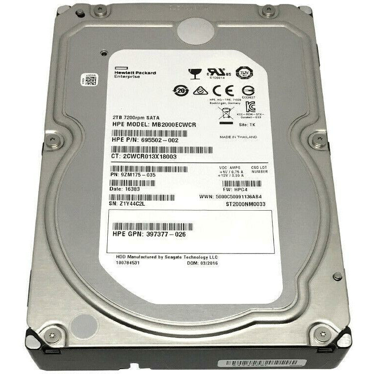 HP / Seagate 2TB ST2000NM0033 7200RPM 128MB Cache SATA 6Gb/s 3.5" Enterprise HDD 763649030042 - AloinfoUSA