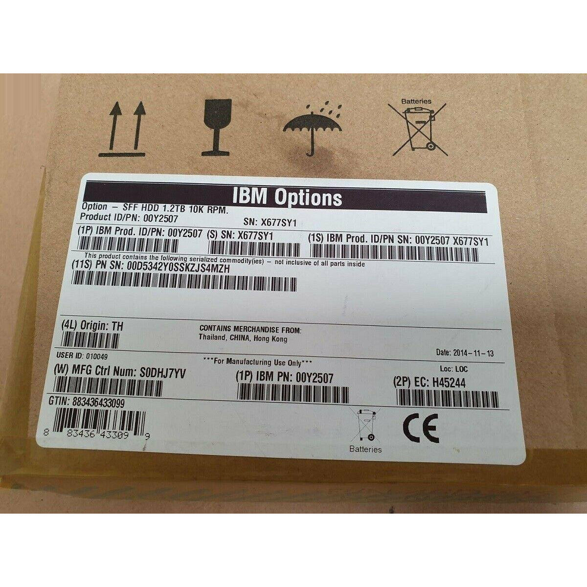 IBM 00Y2432 00Y2507 00MJ149 00AR010 2.5 in 1.2TB 10K 6G SAS V3700 Hard Drive 883436433099 - AloinfoUSA