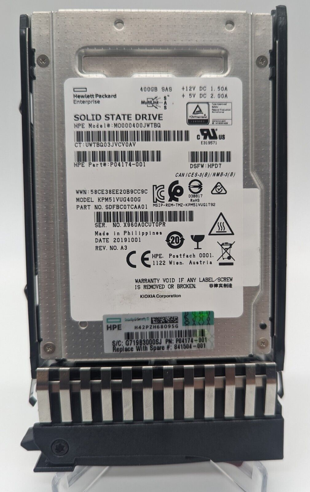 Unidad de estado sólido HP 841504-001 SAS de 2,5 pulgadas y 400 GB MSA 12G MU N9X95A, 871888-001