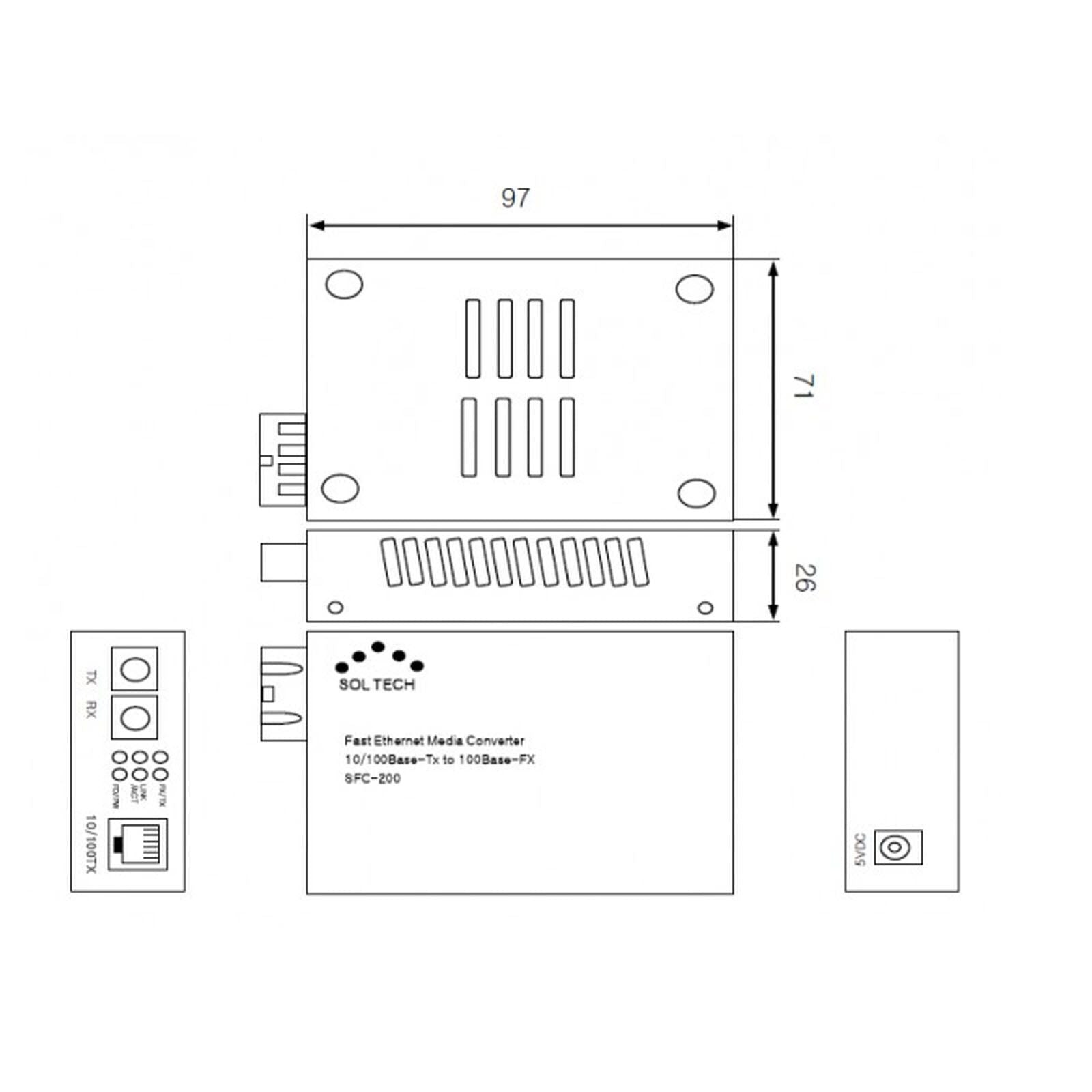 SOLTECH SFC200-SCM Fiber Optic Ethernet Converter Multi-mode 2km 1310nm SC Type - AloinfoUSA