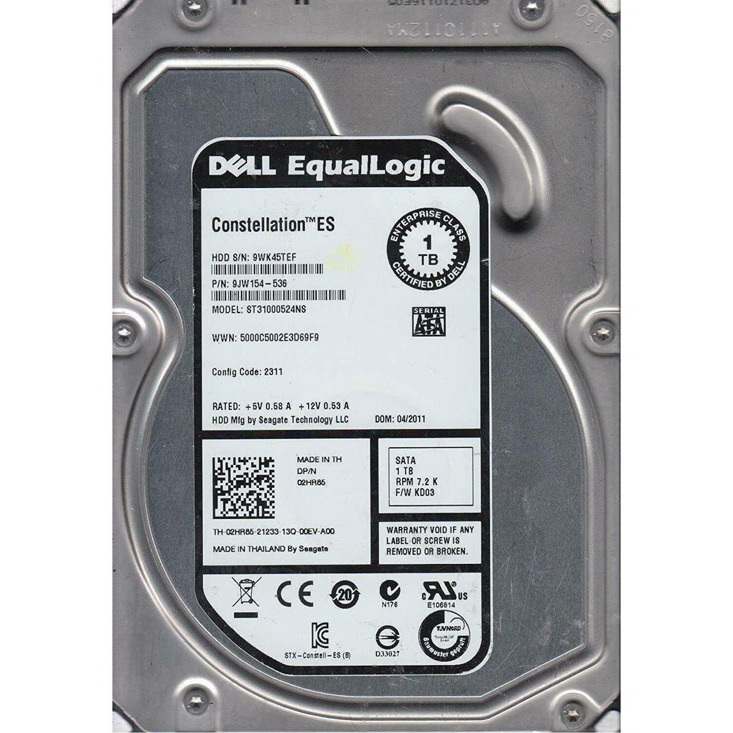 ST31000524NS, 9WK, KRATSG, PN 9JW154-536, FW KD03, Dell 1TB SATA 3.5 Hard Drive 763649027080 - AloinfoUSA